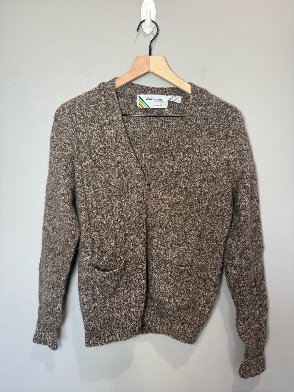 Vintage Members Only 100%‎ Shetland Wool Cable Knit Cardigan Sweater Size M